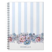 Hübsche Rosa und Blau Blumen & Streifen mit Name Notizblock (Vorderseite)