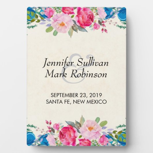 Hübsche, rosa und blaue Blume Fotoplatte (Vorderseite)