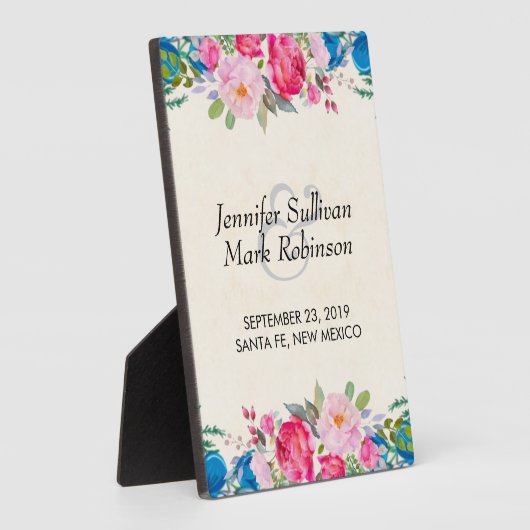 Hübsche, rosa und blaue Blume Fotoplatte (Seite)