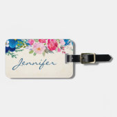 Hübsche, rosa und blaue Blume Gepäckanhänger (Vorderseite horizontal)