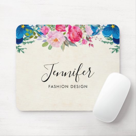 Hübsche, rosa und blaue Blume Mousepad (Mit Mouse)