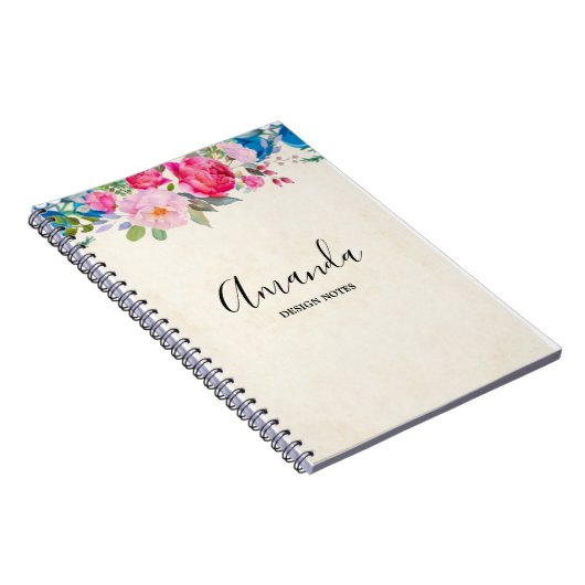 Hübsche, rosa und blaue Blume Notizblock (Rechte Seite)