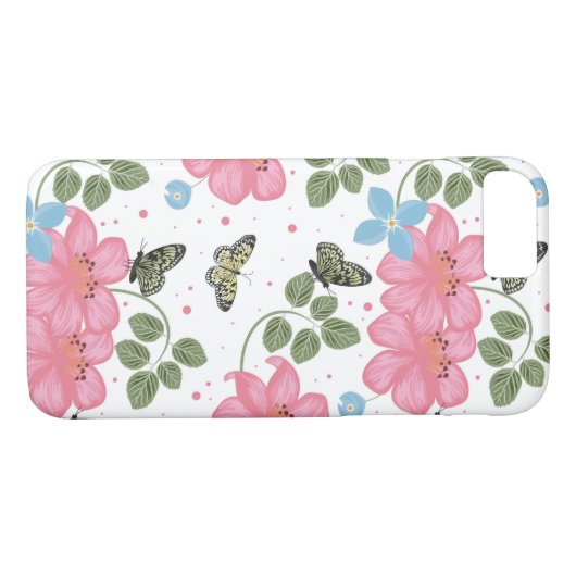 Hübsche rosa und blaue Blumen Case-Mate iPhone Hülle (Rückseite (Horizontal))
