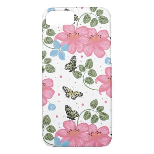 Hübsche rosa und blaue Blumen Case-Mate iPhone Hülle (Rückseite)