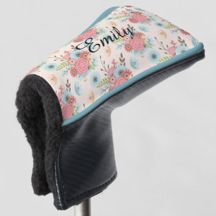 Hübsche rosa und blaue Blumenputter-Abdeckung Golf Headcover