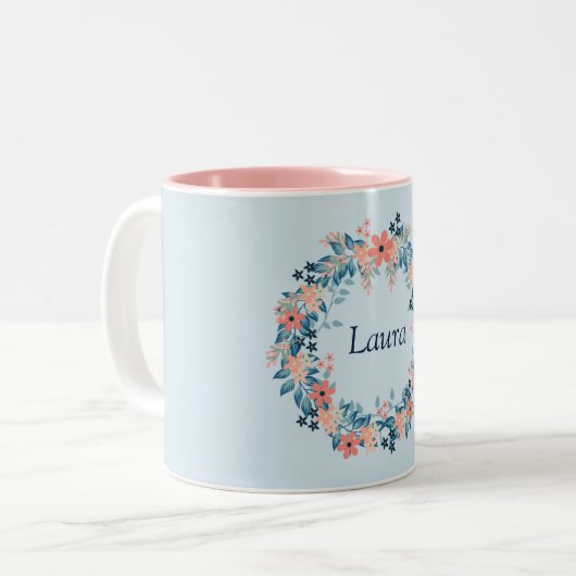 Hübsche Rosa und blaue Blumenreste Zweifarbige Tasse (Vorderseite Links)