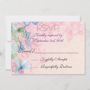 Hübsche rosa und blaue florale Wildblumen RSVP Einladung