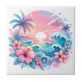 Hübsche rosa und blaue Küstenkunst Fliese