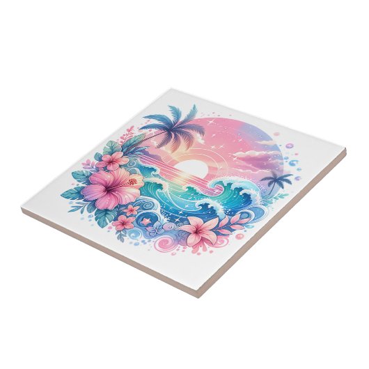 Hübsche rosa und blaue Küstenkunst Fliese (Seite)