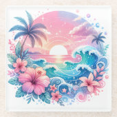 Hübsche rosa und blaue Küstenkunst Glasuntersetzer (Vorderseite)