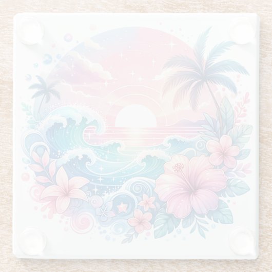 Hübsche rosa und blaue Küstenkunst Glasuntersetzer (Rückseite)