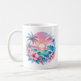 Hübsche rosa und blaue Küstenkunst Personalisiert Kaffeetasse