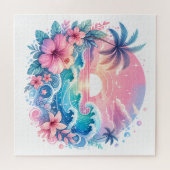 Hübsche rosa und blaue Küstenkunst Puzzle (Horizontal)