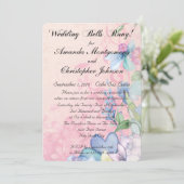 Hübsche rosa und blaue Wildblumen Hochzeitsempfang Einladung (Stehend Vorderseite)