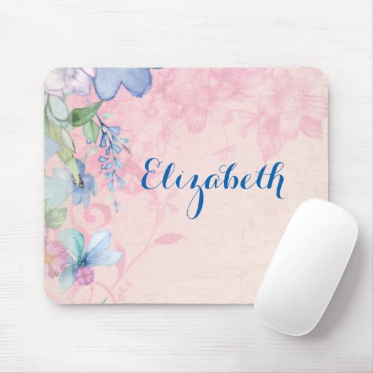 Hübsche rosa und blaue Wildblumen Personalisiert Mousepad (Mit Mouse)