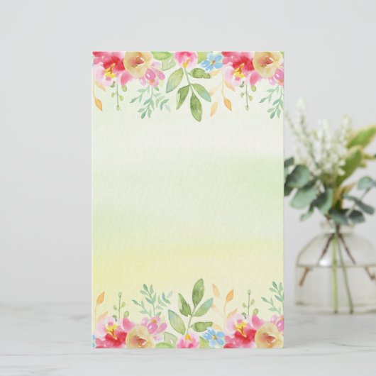 Hübsche Rosa- und Blaufarben-Blume Briefpapier (Stehend Vorderseite)