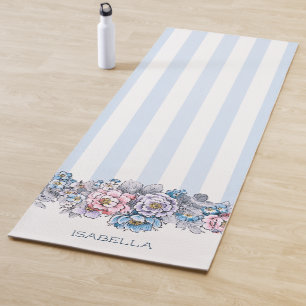 Hübsche Rosa- und Blütenblumen und Streifen mit Yogamatte