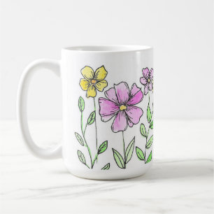 Hübsche rosa und gelbe Aquarellblumen Kaffeetasse