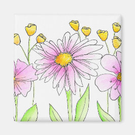 Hübsche rosa und gelbe Aquarellblumen Magnet