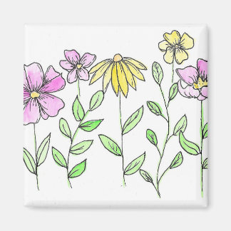 Hübsche rosa und gelbe Aquarellblumen Magnet
