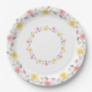 Hübsche rosa und gelbe Lilien-Blumenparty Pappteller