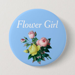 hübsche rosa und gelbe Rosenblumen Blumenmädchen Button