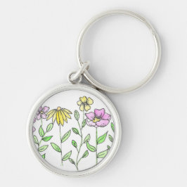 Hübsche rosa und gelbe Wasserfarbenblumen Schlüsselanhänger