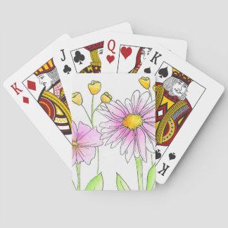 Hübsche rosa und gelbe Wasserfarbenblumen Spielkarten