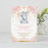 Hübsche Rosa und Gold Elephant Baby Dusche Einladung (Stehend Vorderseite)