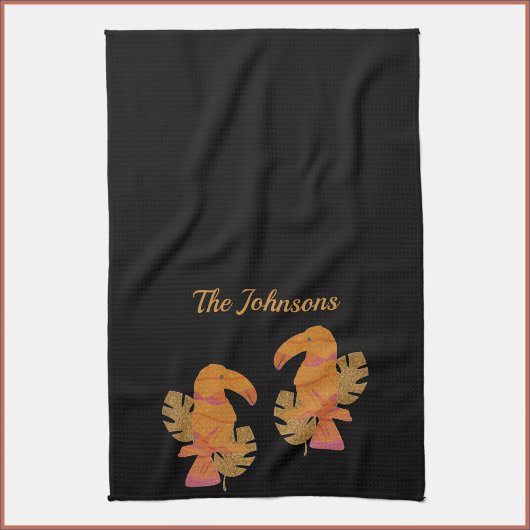 Hübsche Rosa und Gold Glitzer Tropischer Toucan Bi Geschirrtuch