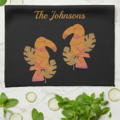 Hübsche Rosa und Gold Glitzer Tropischer Toucan Bi Geschirrtuch (Gefaltet)