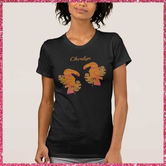 Hübsche Rosa und Gold Glitzer Tropischer Toucan Bi T-Shirt