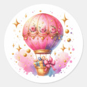 Hübsche Rosa und Gold Heißluftballons Runder Aufkleber (Vorderseite)