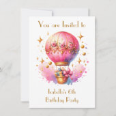 Hübsche Rosa und Gold Heißluftballons zum Geburtst Einladung (Vorderseite)
