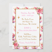 Hübsche Rosa und Gold Heißluftballons zum Geburtst Einladung (Rückseite)