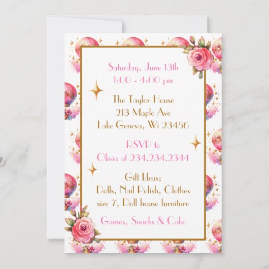 Hübsche Rosa und Gold Heißluftballons zum Geburtst Einladung (Rückseite)