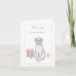 Hübsche rosa und graue Katze in einem Tiara Geburt Karte