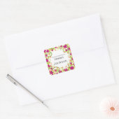 Hübsche Rosa- und grüne Blumenbekleber Quadratischer Aufkleber (Umschlag)