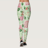 Hübsche Rosa und grüne Blüten  Leggings (Rückseite)