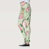 Hübsche Rosa und grüne Blüten  Leggings (Links)