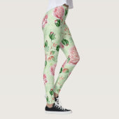 Hübsche Rosa und grüne Blüten  Leggings (Rechts)