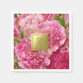 Hübsche rosa und grüne florale Monogramm-Party Serviette (Vorderseite)
