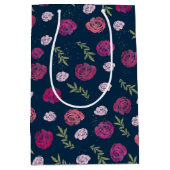 Hübsche rosa und Lila Rose mit Blumenmuster Blätte Mittlere Geschenktüte (Vorderseite)