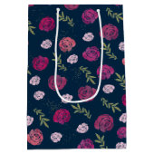 Hübsche rosa und Lila Rose mit Blumenmuster Blätte Mittlere Geschenktüte (Rückseite)