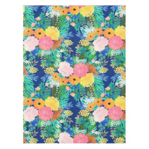 Hübsche Rosa und Orange Blume Klassisches Blaues Tischdecke