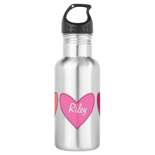 Hübsche rosa und pfirsichfarbene Herzen Edelstahlflasche (Vorderseite)
