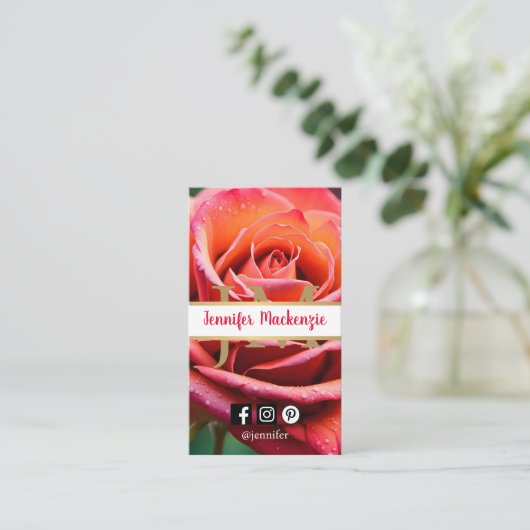 Hübsche, rosa und pfirsichfarbene Rose AI Visitenkarte (Stehend Vorderseite)