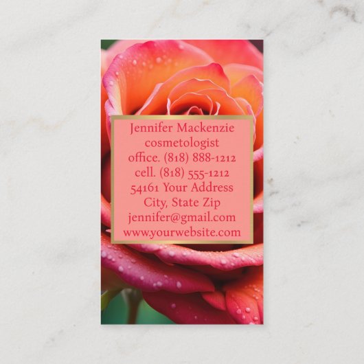 Hübsche, rosa und pfirsichfarbene Rose AI Visitenkarte (Rückseite)