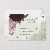 hübsche Rosa und Pflaumenbordeauxfarben Blume Grün RSVP Karte (Vorderseite)