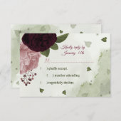 hübsche Rosa und Pflaumenbordeauxfarben Blume Grün RSVP Karte (Vorne/Hinten)